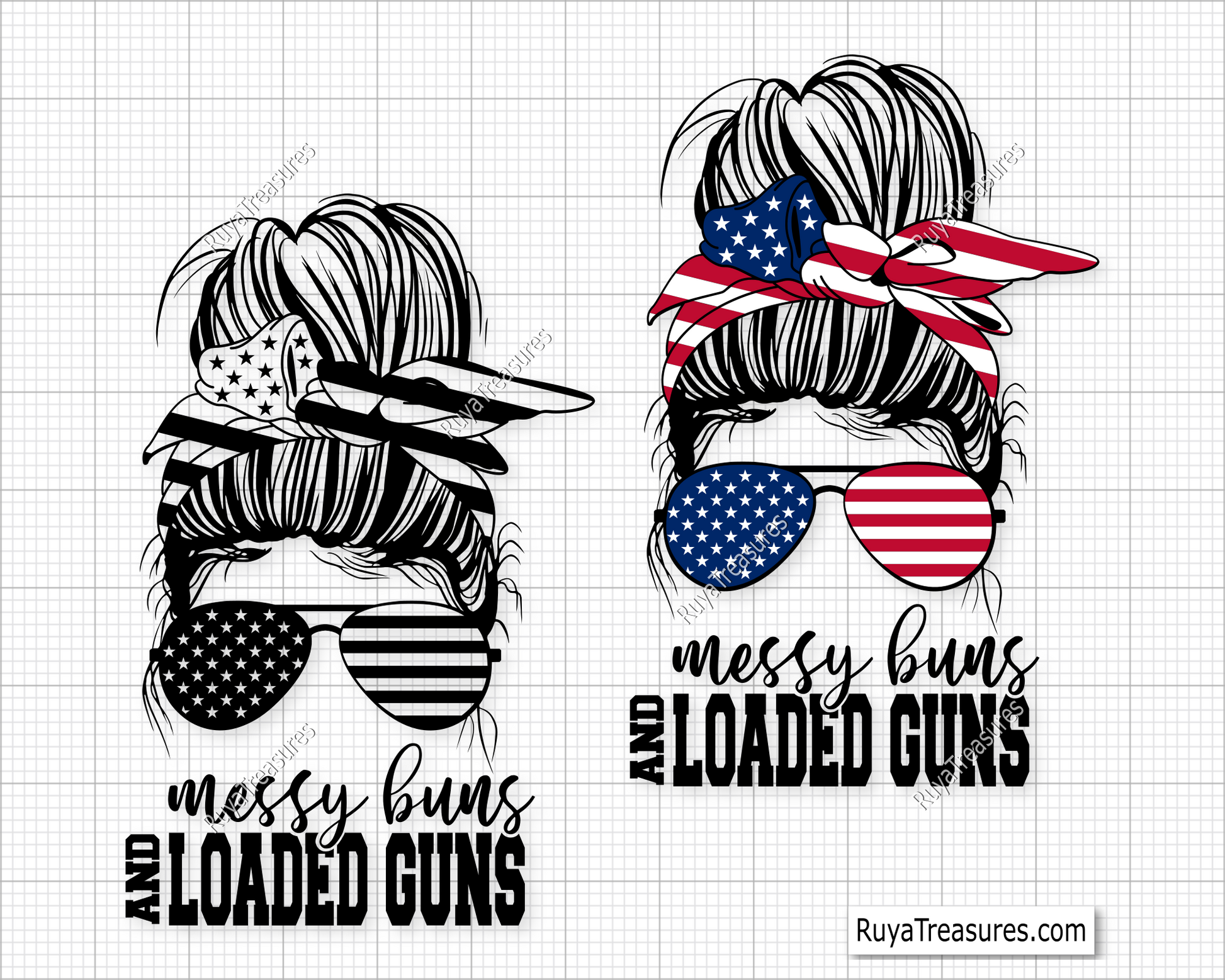 messy bun loaded guns svg