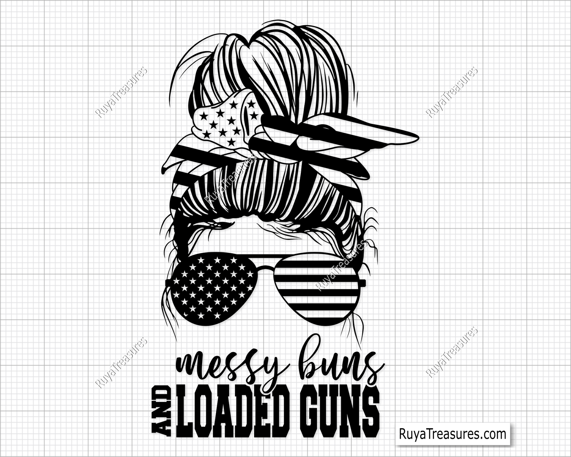 messy bun loaded guns svg