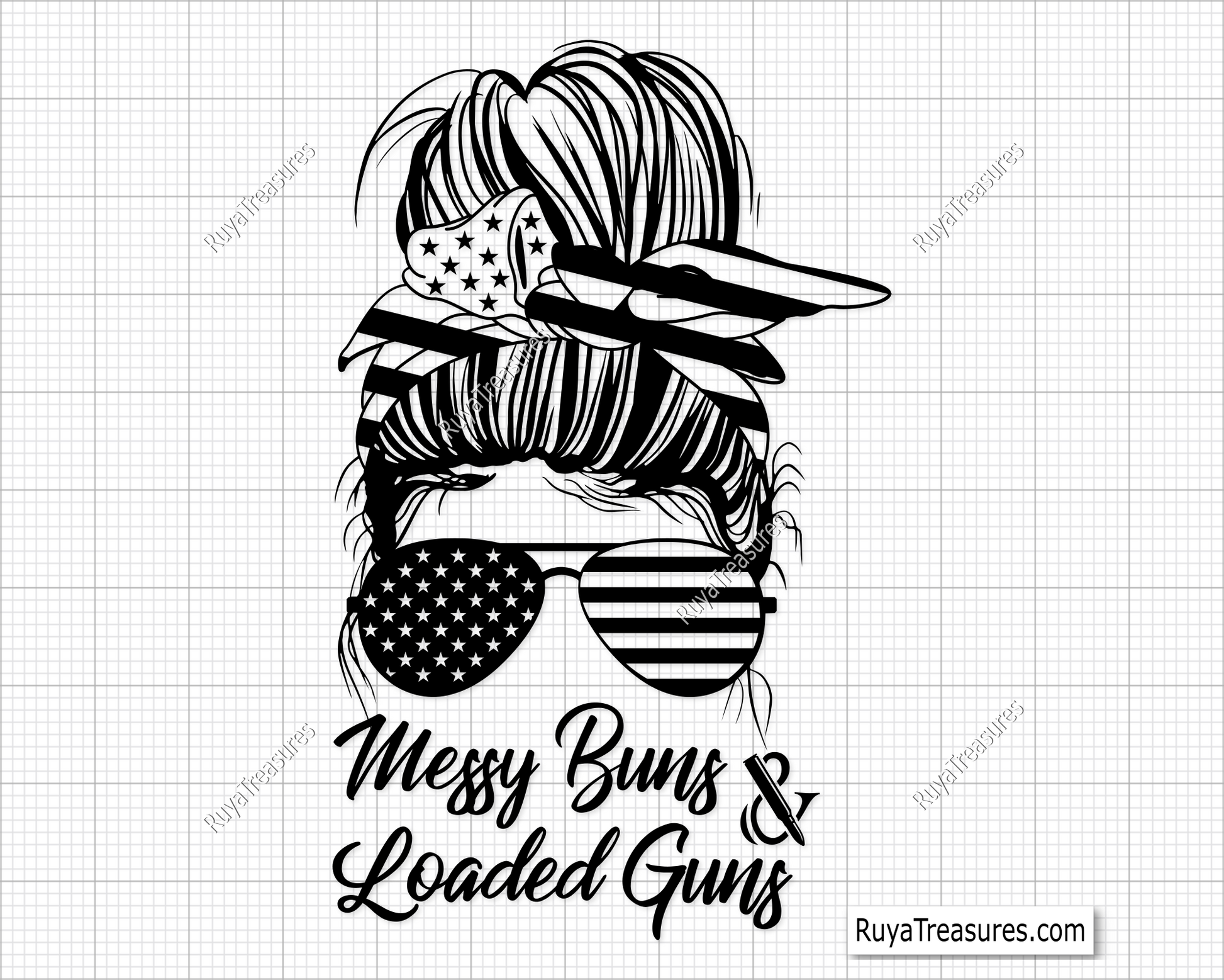 messy bun loaded guns svg