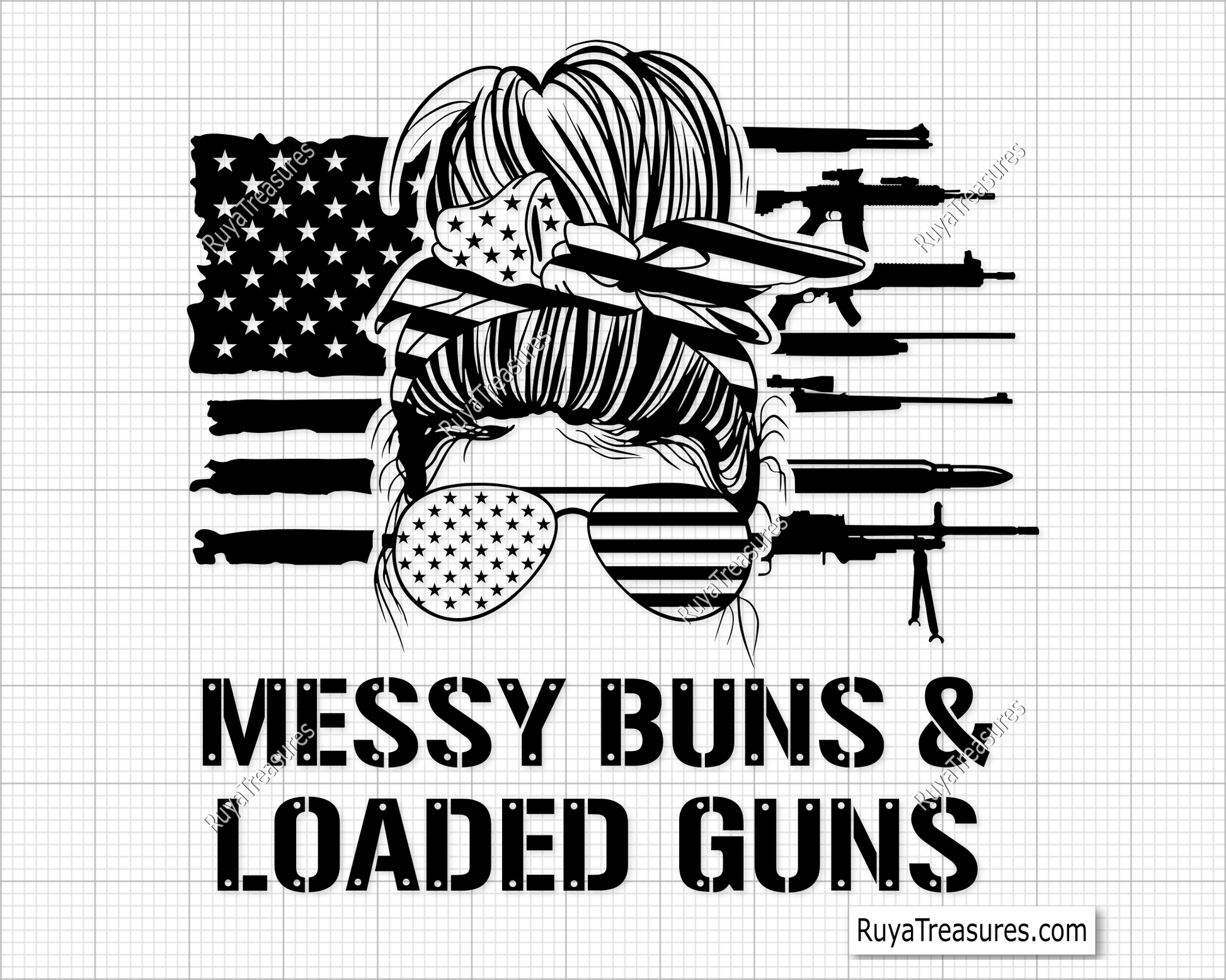 Messy Bun and Loaded Guns svg