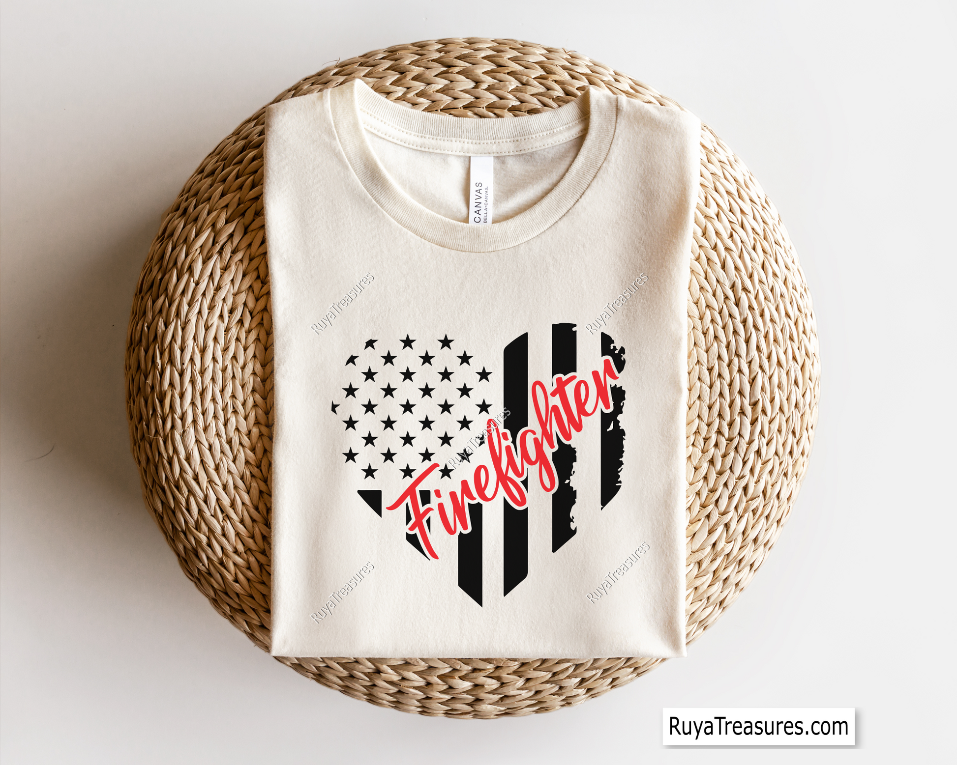 firefighter wife usa flag design with red script lettering for shirts decals and gifts