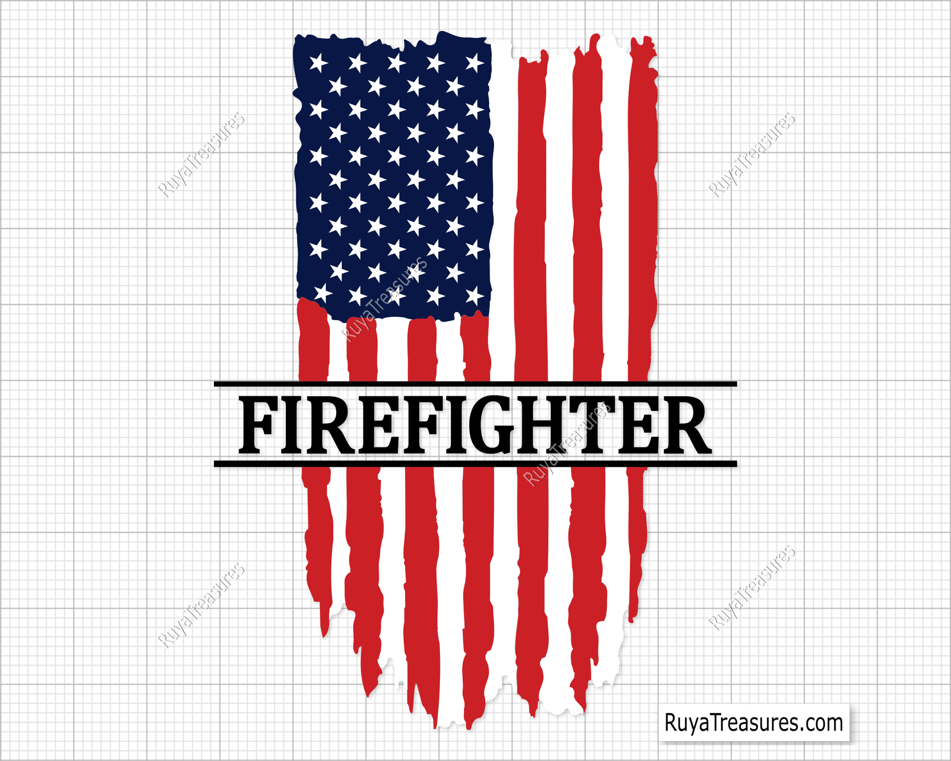 A digital design of an American flag with a distressed look, featuring the word 'FIREFIGHTER' across the center, intended for various crafting projects.