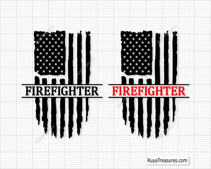Firefighter text over black distressed USA flag design for decals apparel and patriotic firefighter projects