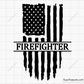 Firefighter text over black distressed USA flag design for decals apparel and patriotic firefighter projects