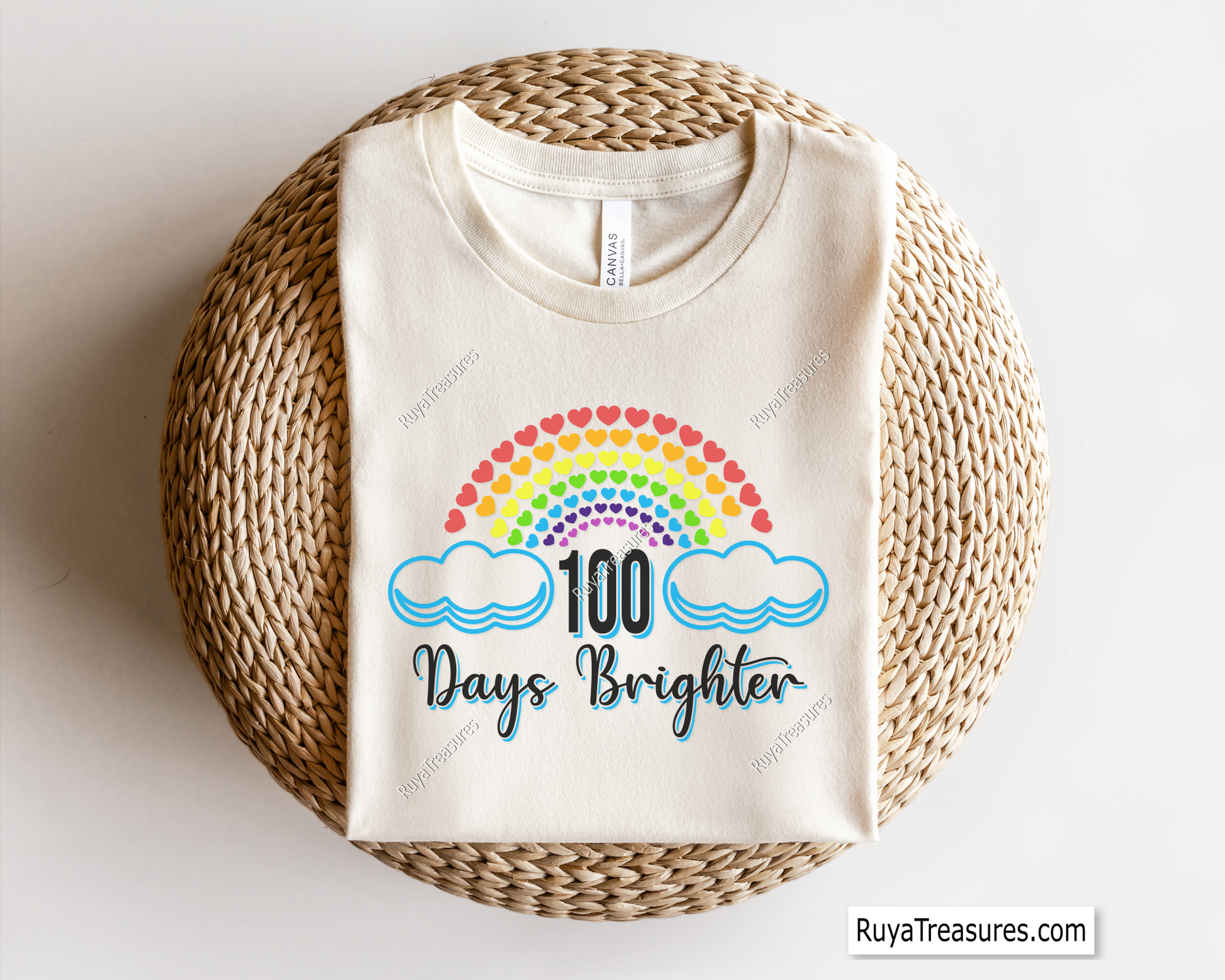 100 Days Brighter SVG PNG with a fun rainbow theme, perfect for school shirts, classroom decor, and 100th-day celebrations