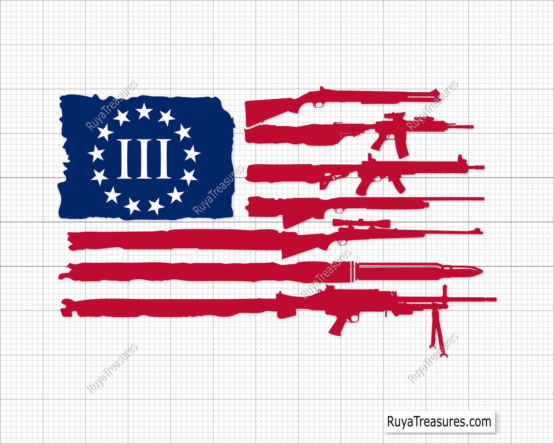 Betsy Ross Flag with Guns Svg