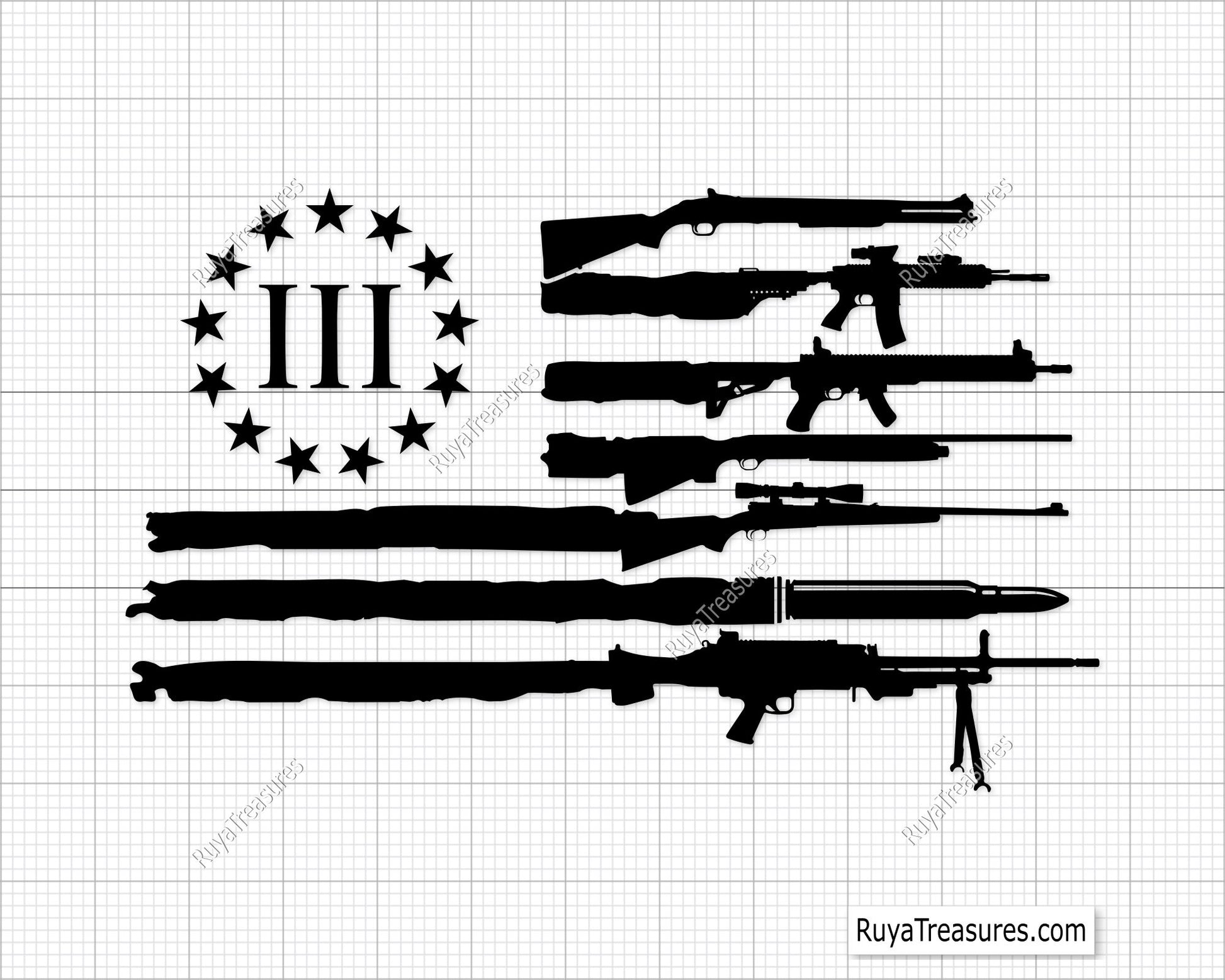 Betsy Ross Flag with Guns Svg