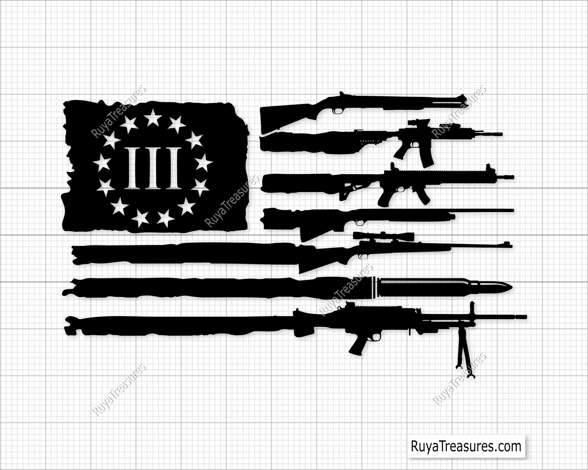 Betsy Ross Flag with Guns Svg