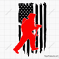 Digital design of American flag with distressed stripes and silhouette images of firefighters.