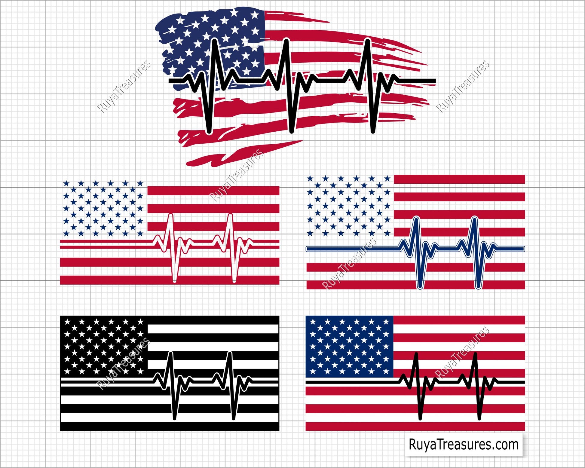 Bundle American Flag Heartbeat Svg