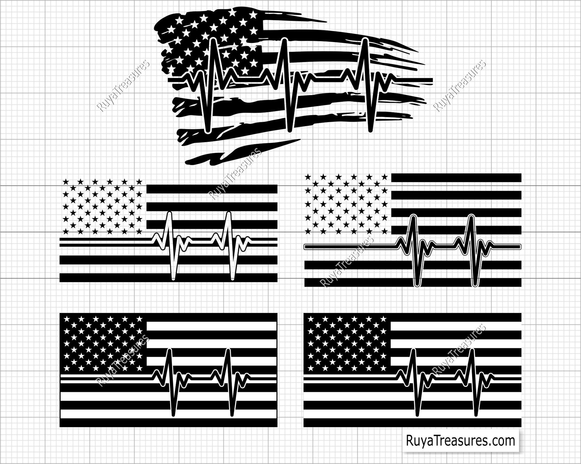 Bundle American Flag Heartbeat Svg