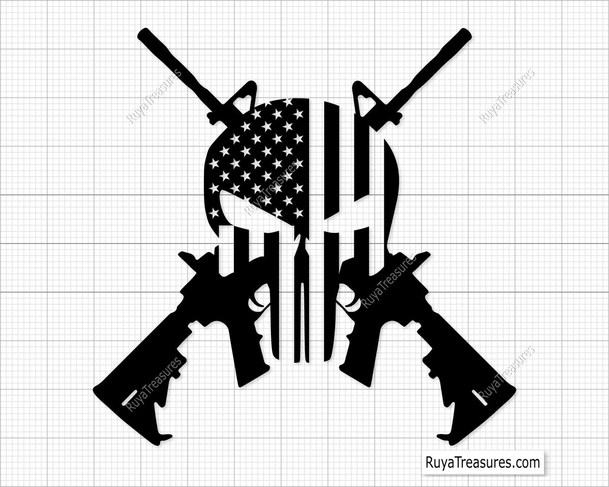 American Punisher Flag With Guns Svg
