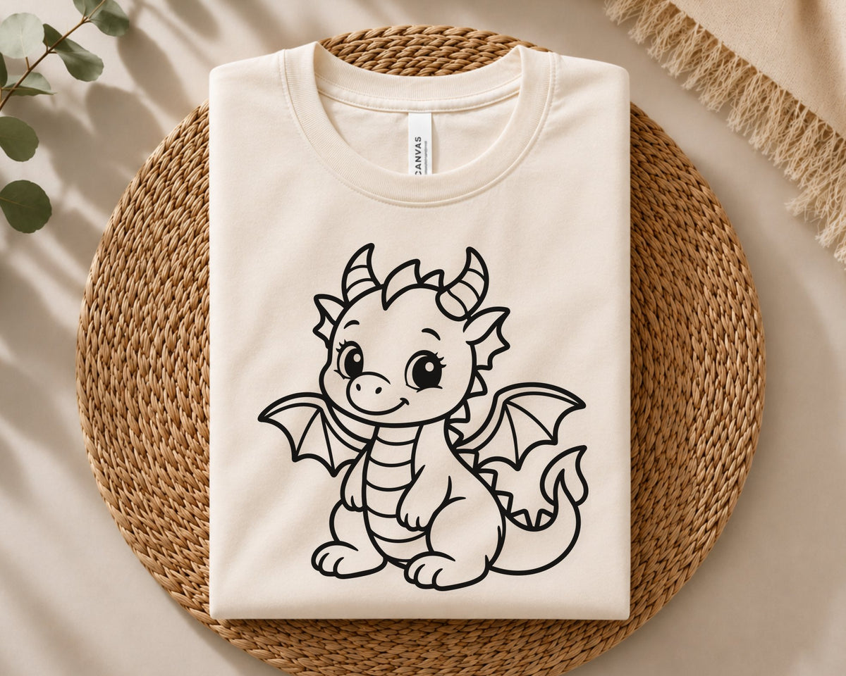 Cute dragon cut file with a smiling baby dragon, rounded features, small wings, and a fantasy cartoon style ideal for Cricut, sublimation, stickers, and DIY projects.