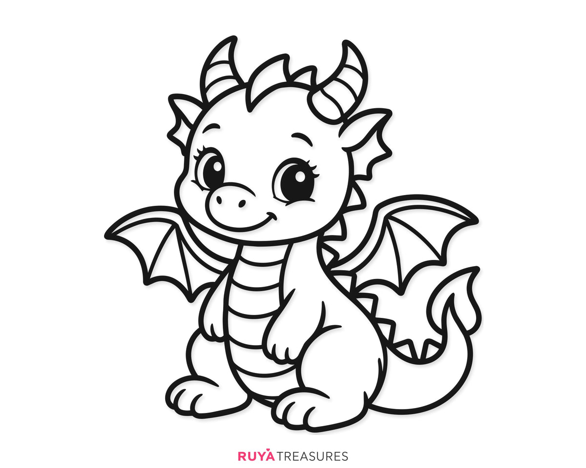 Baby Dragon SVG PNG featuring a cute kawaii dragon with wings, horns, a striped belly, and a curled tail for shirts, decals, printables, and crafts.