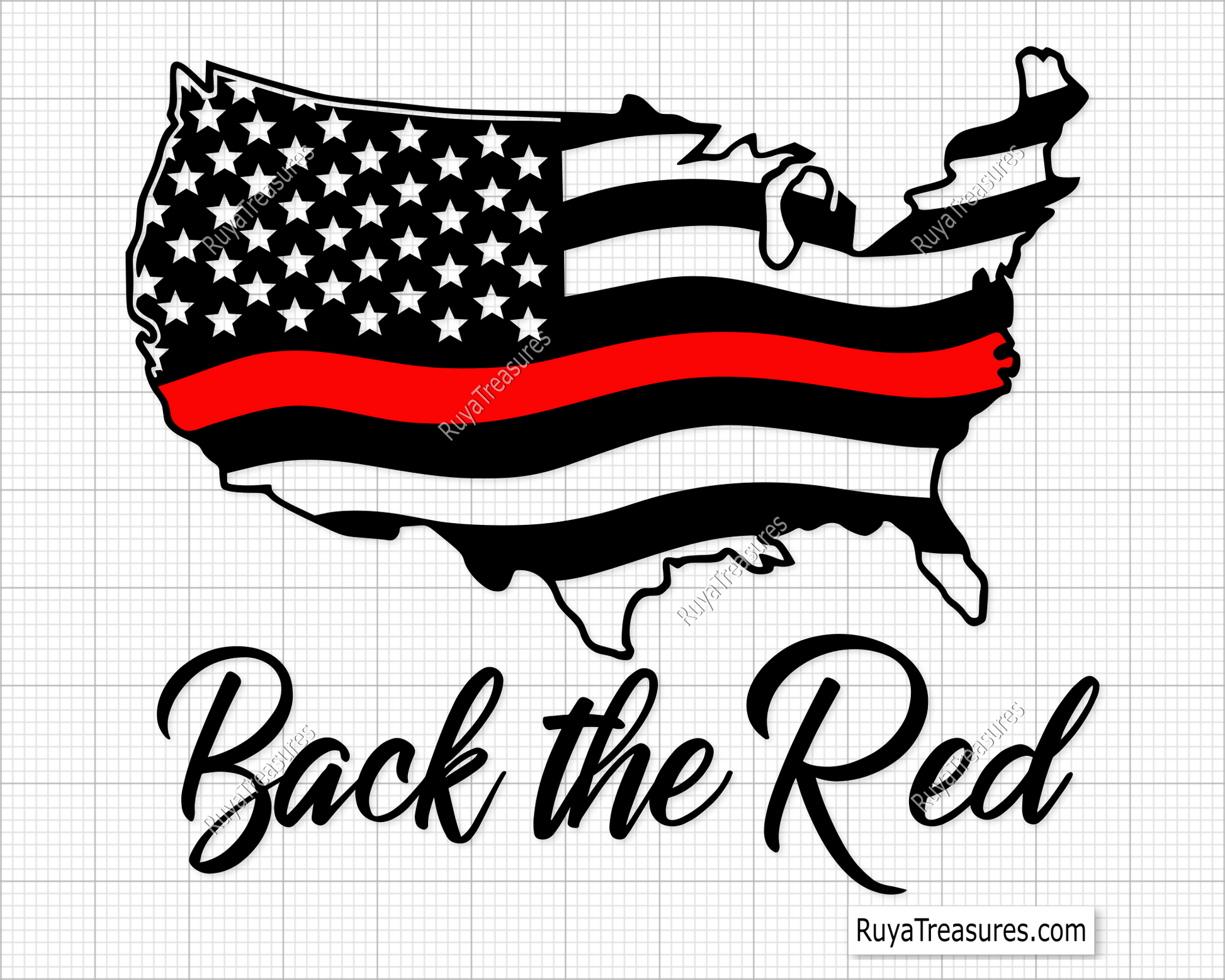 back the red usa map flag with thin red line firefighter support design for shirts decals and