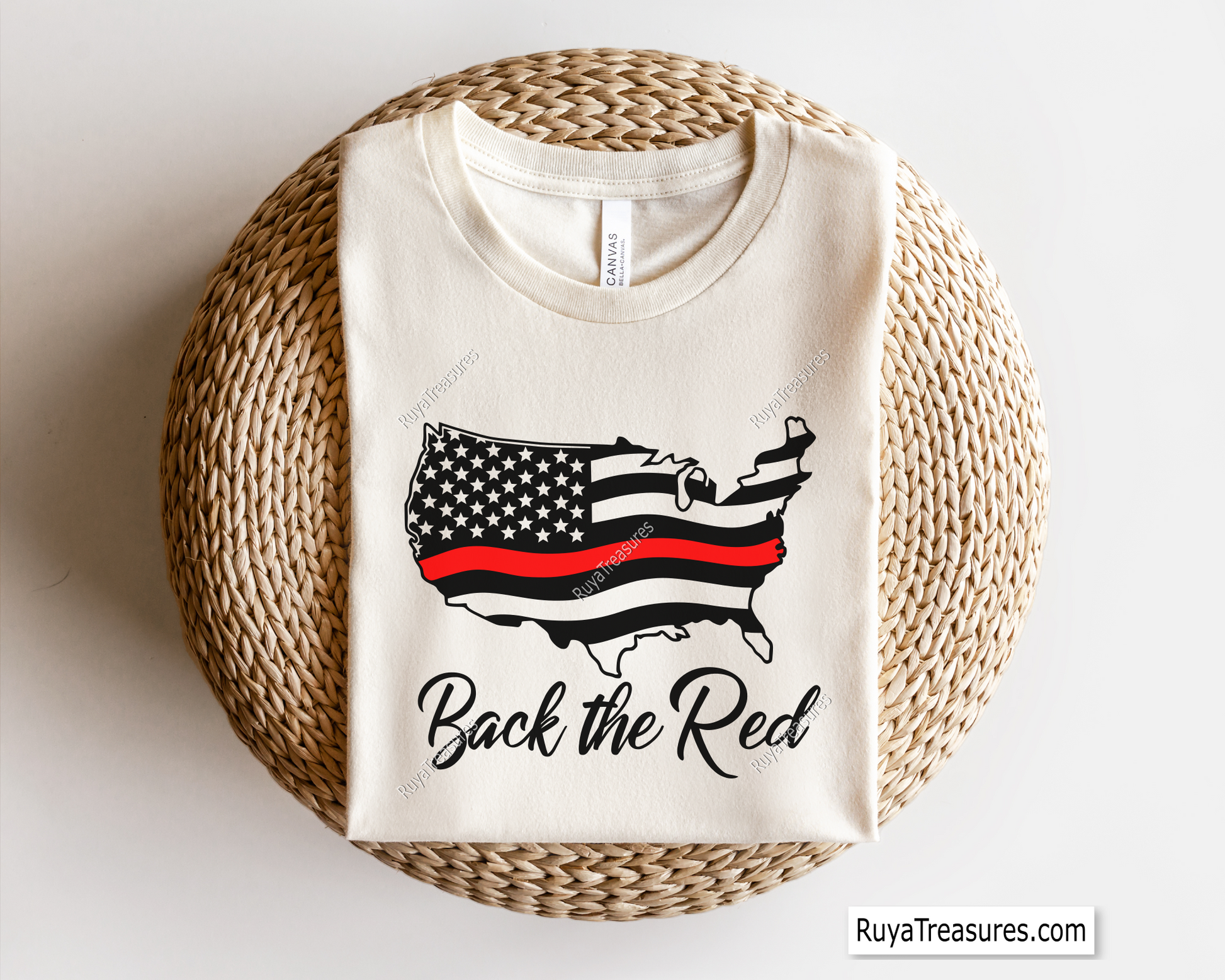 back the red usa map flag with thin red line firefighter support design for shirts decals and