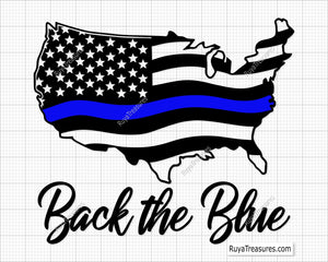 Back the Blue Svg, Thin Blue Line Flag Svg, Support Police Svg, Police Svg