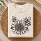 Cute sunflower artwork featuring two striped honey bees, layered flower petals and clean black line art for cutting and craft projects.