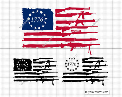 Betsy Ross 1776 Flag with Guns Svg