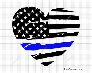 Blue Line Flag Heart Svg