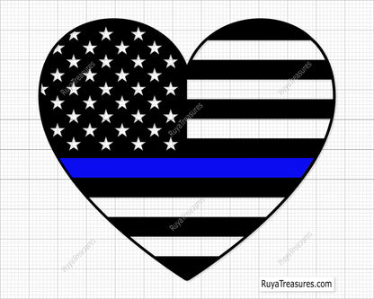 Blue Line Flag Heart Svg