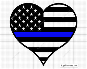 Blue Line Flag Heart Svg