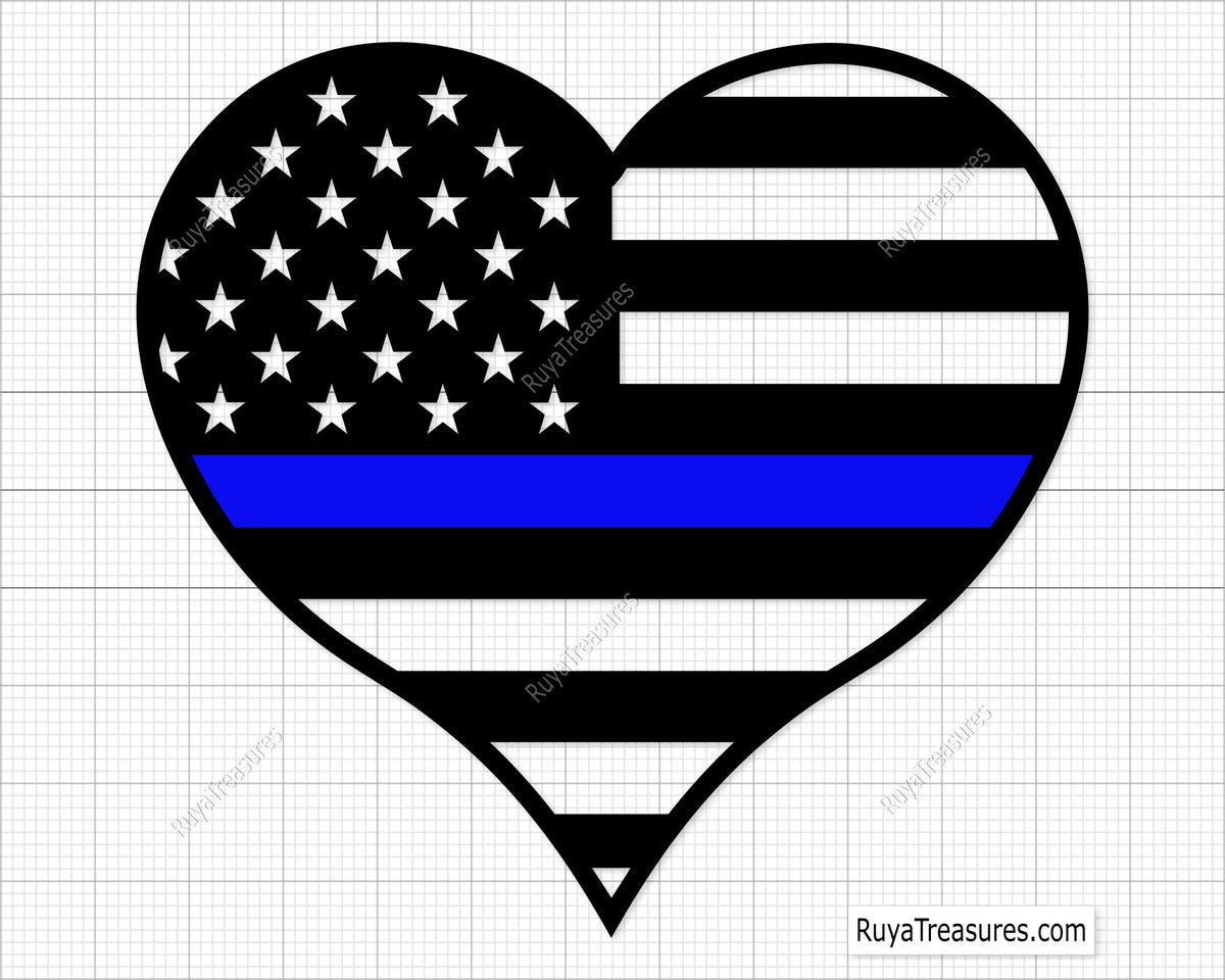 Blue Line Flag Heart Svg