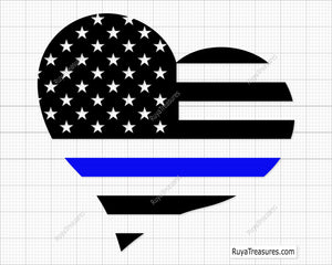 Blue Line Flag Heart Svg