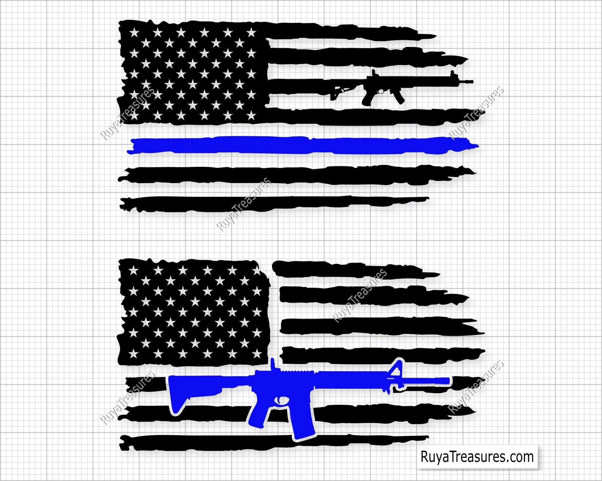 Blue Line Rifle Flag Svg