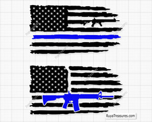 Blue Line Rifle Flag Svg