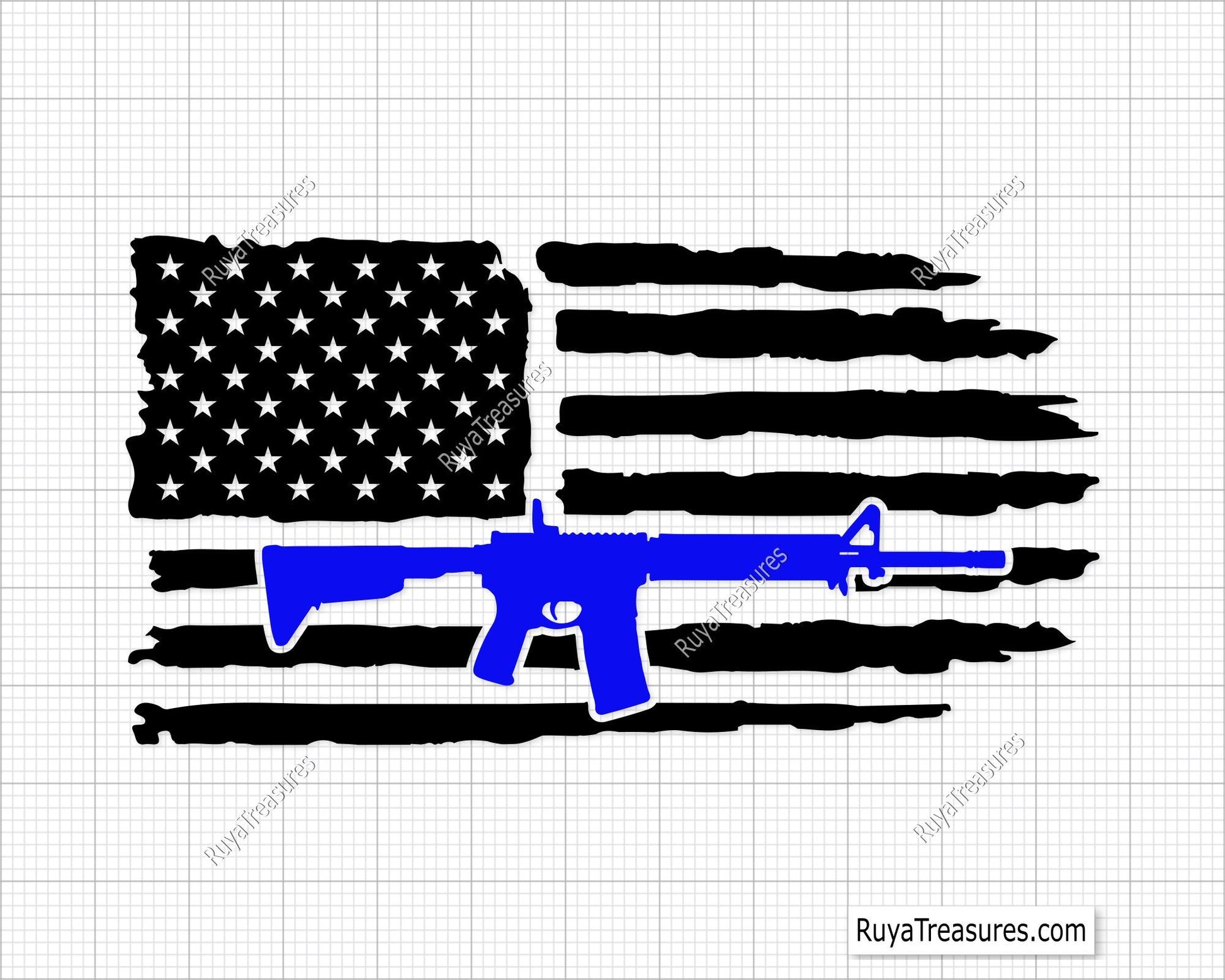 Blue Line Rifle Flag Svg