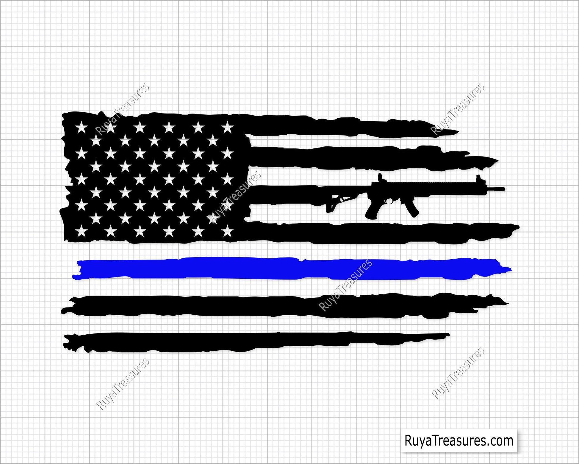 Blue Line Rifle Flag Svg