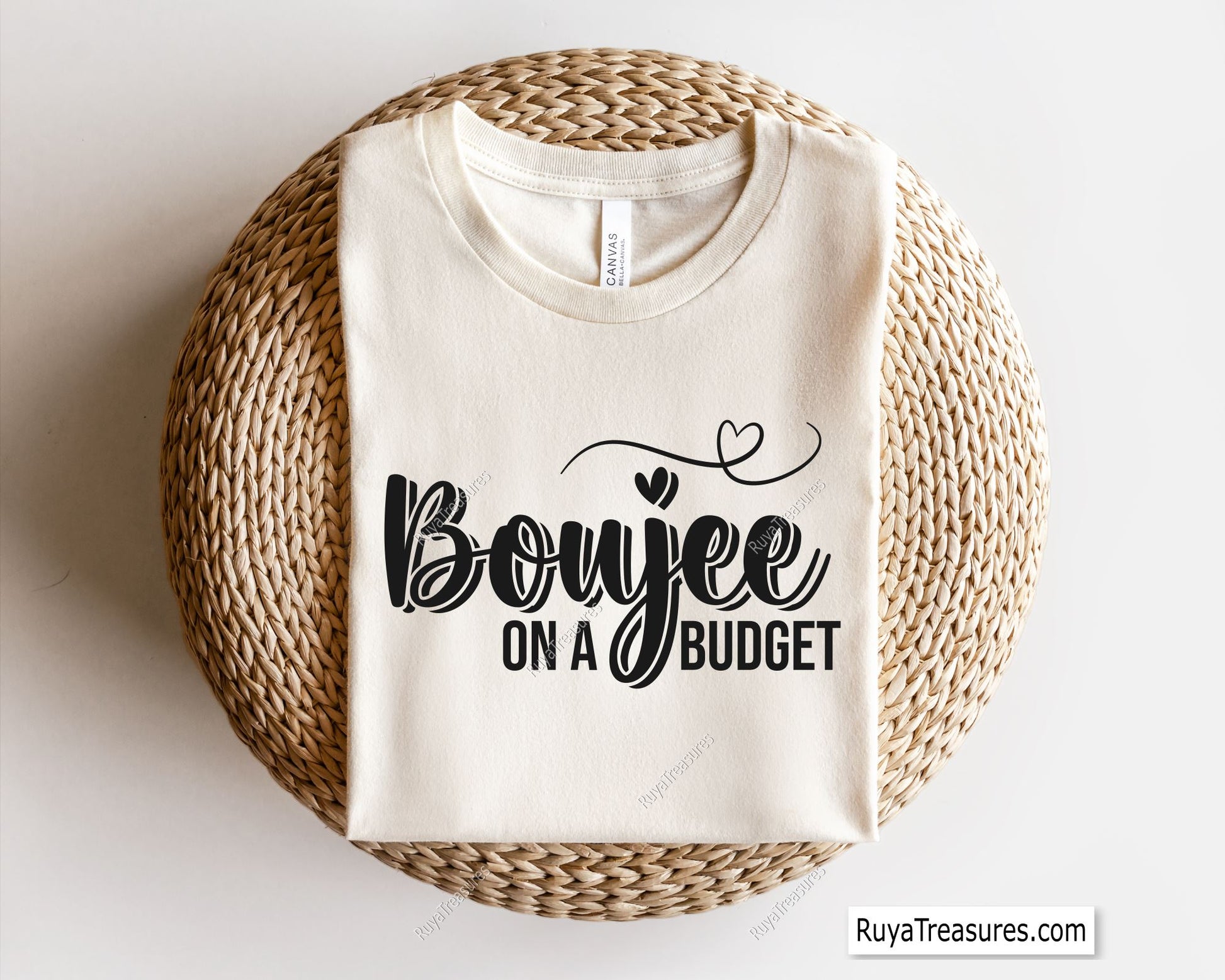 boujee on a budget SVG PNG featuring stylish typography quote with heart accents for shirts decals and trendy designs