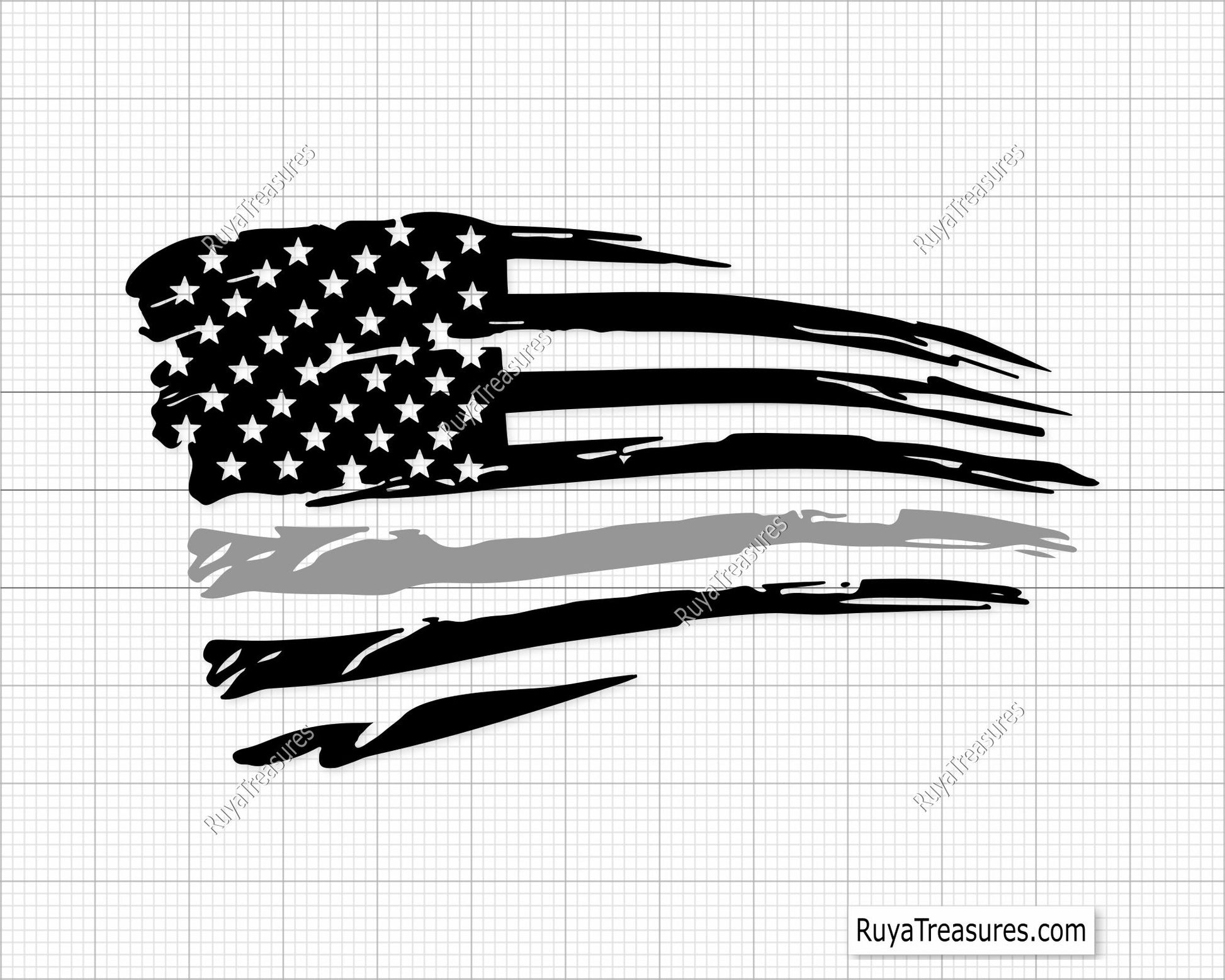 Thin silver line USA flag SVG PNG featuring distressed American flag designs in black and grey for shirts decals and patriotic projects