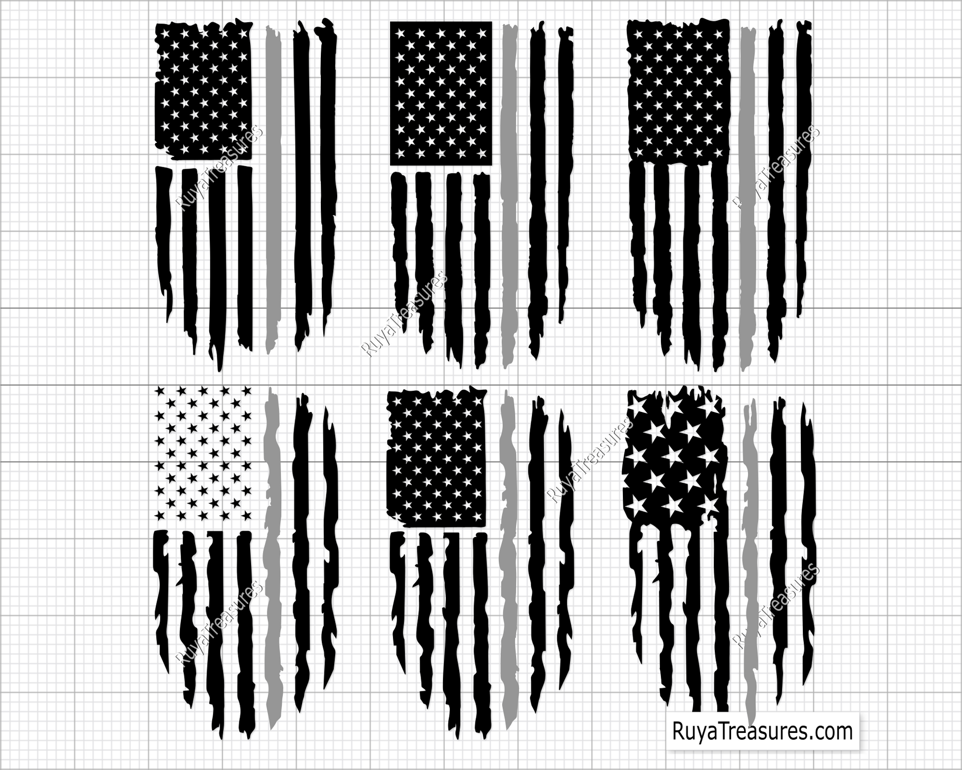Thin silver line USA flag bundle SVG PNG with multiple distressed American flag styles for correctional officer support shirts decals and graphics