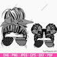 Correctional officer wife SVG PNG featuring messy bun skull with American flag sunglasses and patriotic wife life design for shirts decals