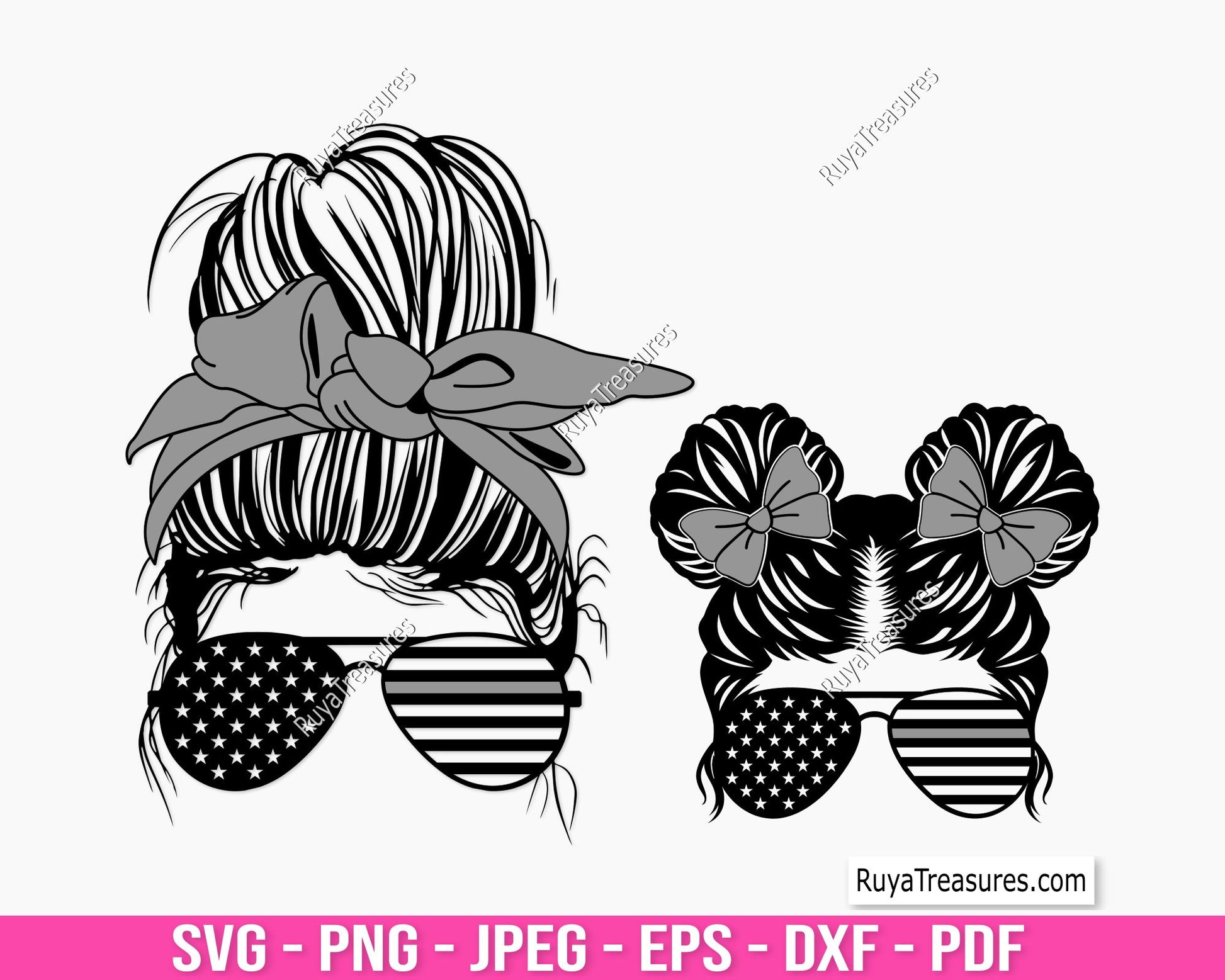 Correctional officer wife SVG PNG featuring messy bun skull with American flag sunglasses and patriotic wife life design for shirts decals
