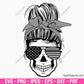 Correctional officer wife SVG PNG featuring messy bun skull with American flag sunglasses and patriotic wife life design for shirts decals