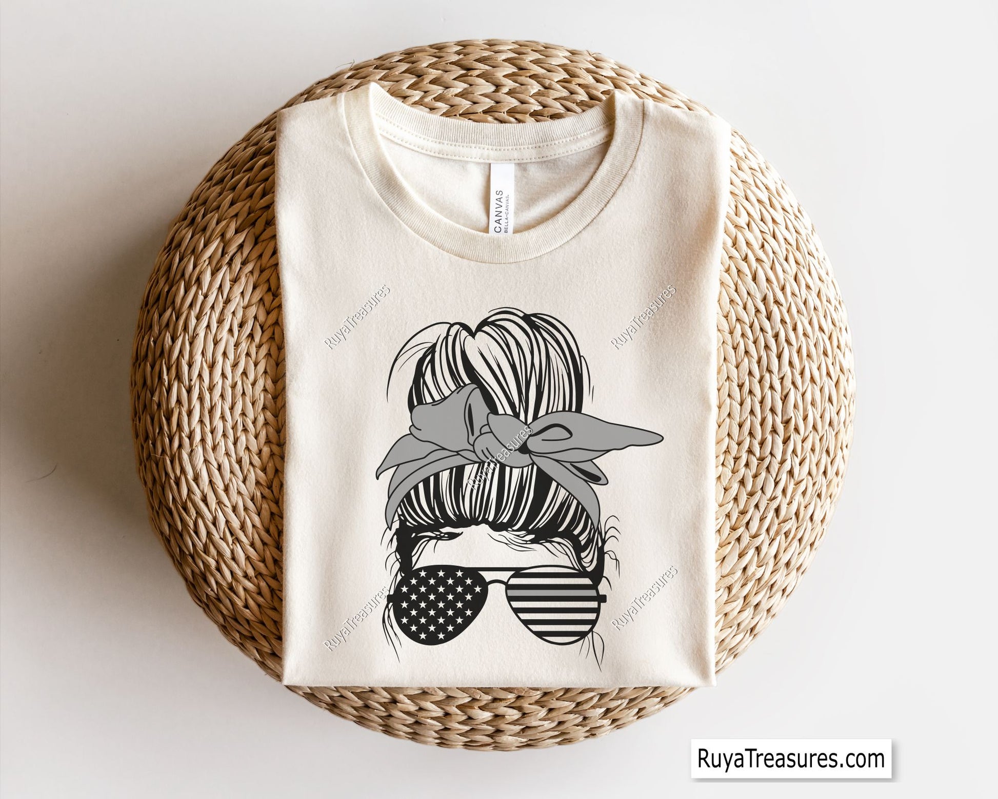 Correctional officer wife SVG PNG featuring messy bun skull with American flag sunglasses and patriotic wife life design for shirts decals