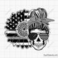 Correctional officer wife SVG PNG featuring messy bun skull with American flag sunglasses and patriotic wife life design for shirts decals