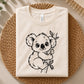 Australian koala design, adorable cartoon koala hugging a branch with leaves and soft rounded features, children, gifts, decals, apparel, and DIY projects.