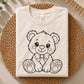 Adorable teddy bear design, cute seated toy bear with bow and oversized paws, parents and children, baby decor, decals, apparel, gifts, and DIY crafts.