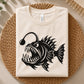 Angler fish cut file with bold black silhouette styling, oversized teeth, deep sea fins, and lure, ideal for ocean decor, apparel, decals, and DIY projects.