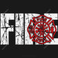 distressed fire dept firefighter design with bold fire text and badge for shirts decals and gifts