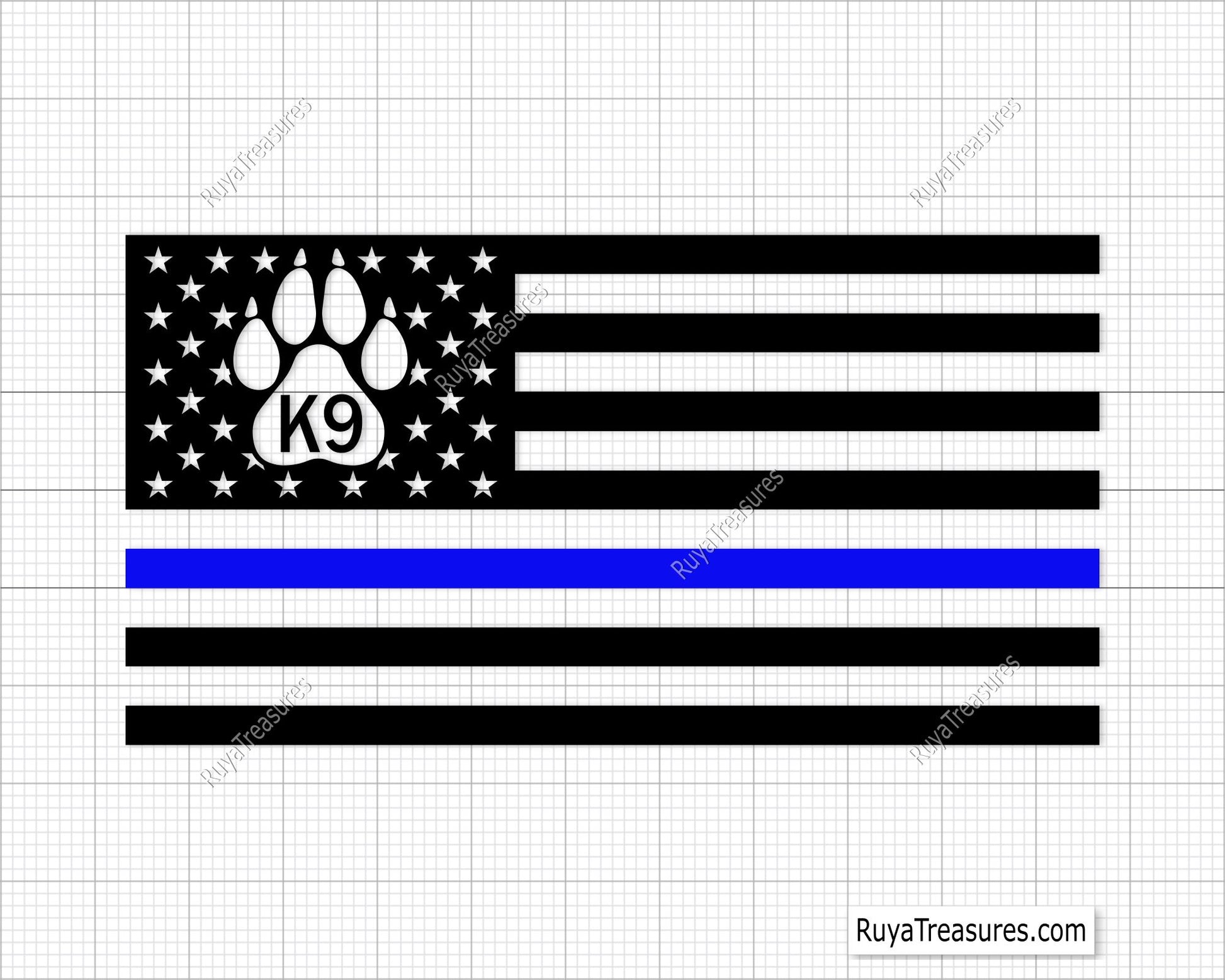 Distressed Flag Thin Blue Line Dog Paw Print Police K9 svg