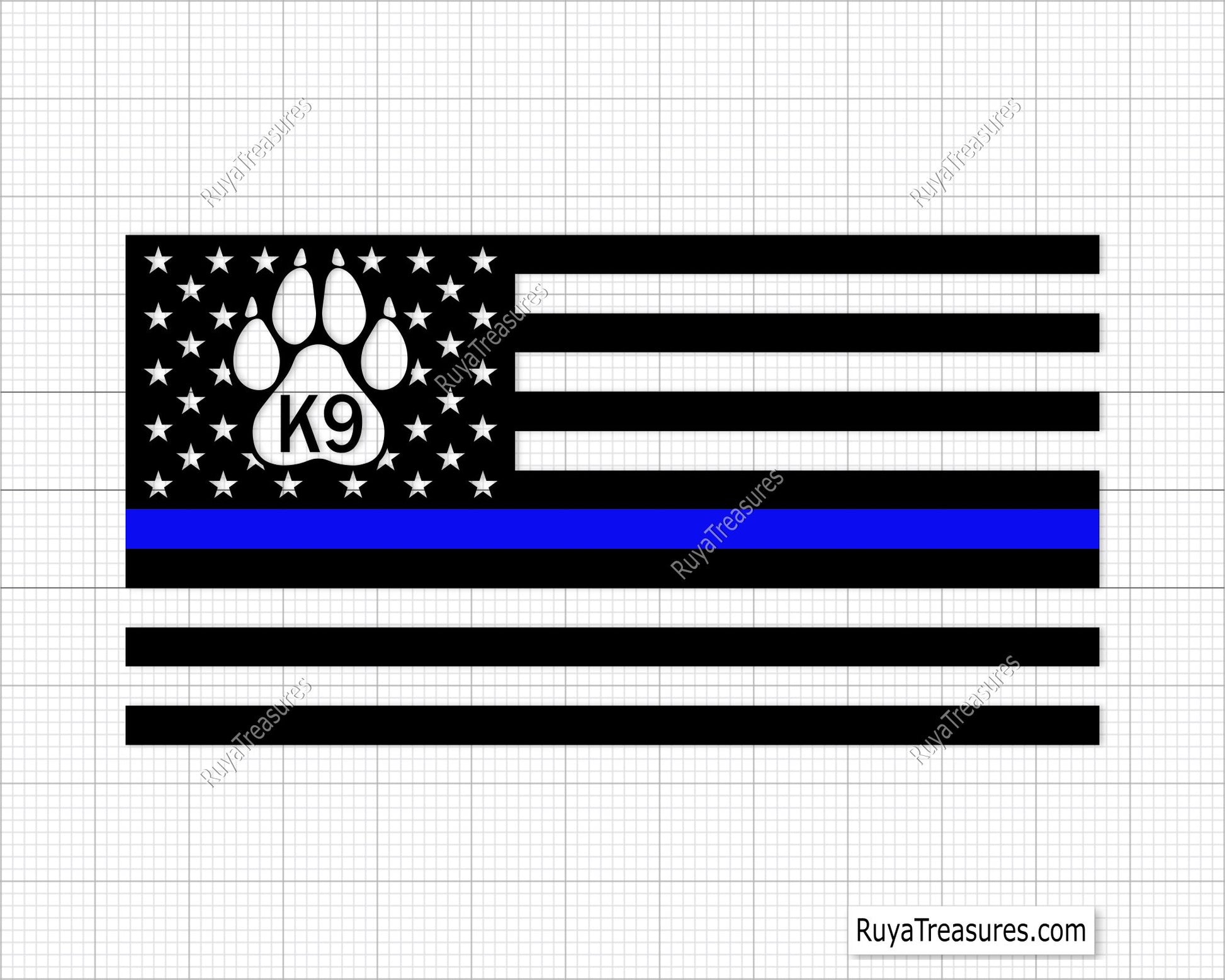 Distressed Flag Thin Blue Line Dog Paw Print Police K9 svg
