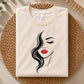 Feminine beauty portrait design, graceful woman silhouette with long hair, lashes, and red lips, gift makers, decals, apparel, decor, and DIY projects.