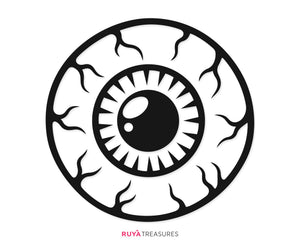 Eyeball human eye SVG PNG featuring a bold circular eye with blood shot veins, dark pupil, and clean black outline in a spooky Halloween style.