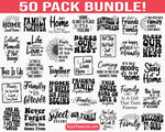 Family quotes bundle SVG PNG featuring home sayings, love quotes and farmhouse typography designs for shirts decals and home decor