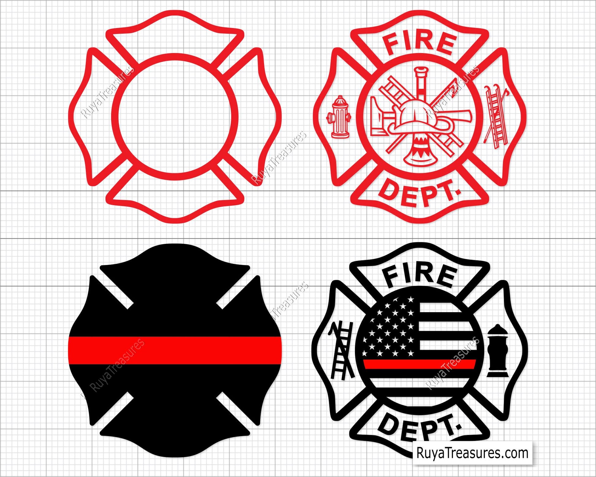 fire dept badge svg thin red line firefighter maltese cross design for shirts decals and support graphics